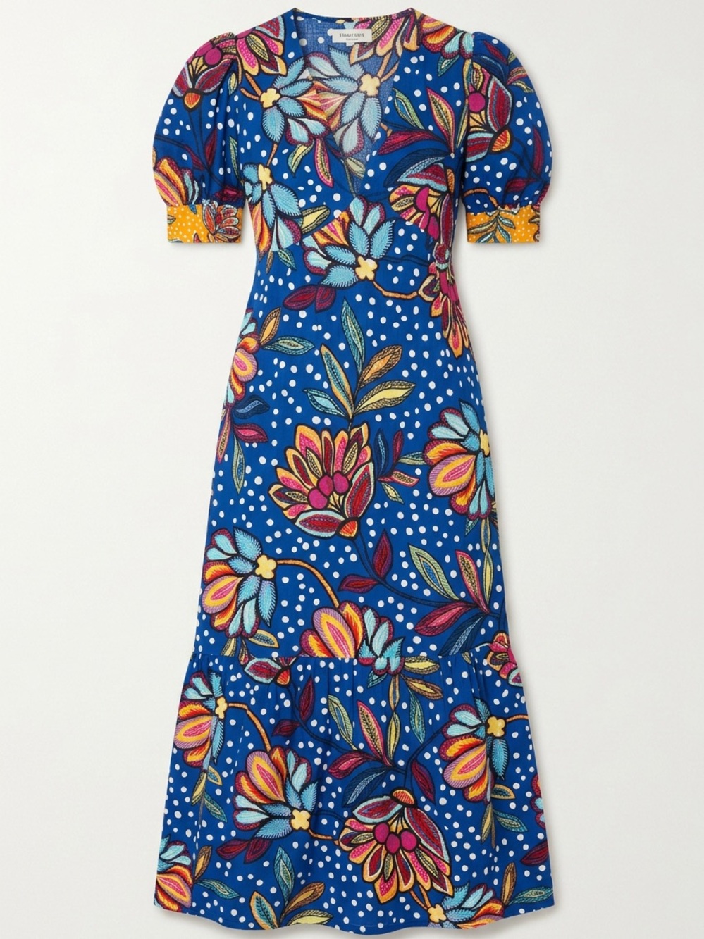 Tabitha Brown for Target Royal Blue Floral Midi Dress with Puff Sleeves